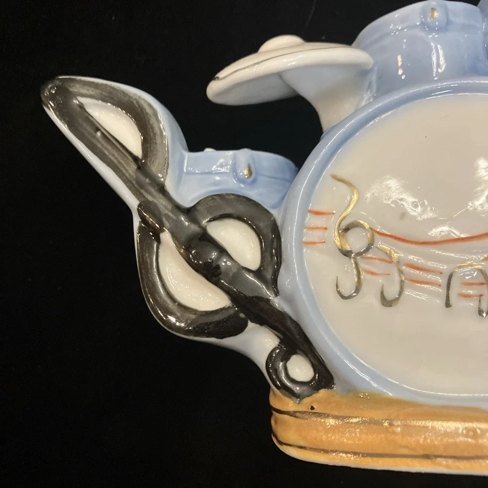 Drum Set Kit Teapot Blue RARE Decor Drummer Music Band Theme Tea Pot Snare